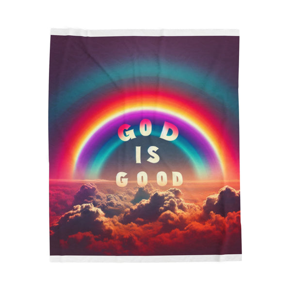 God is Good Rainbow Blanket, Velveteen Plush, Colorful Throw
